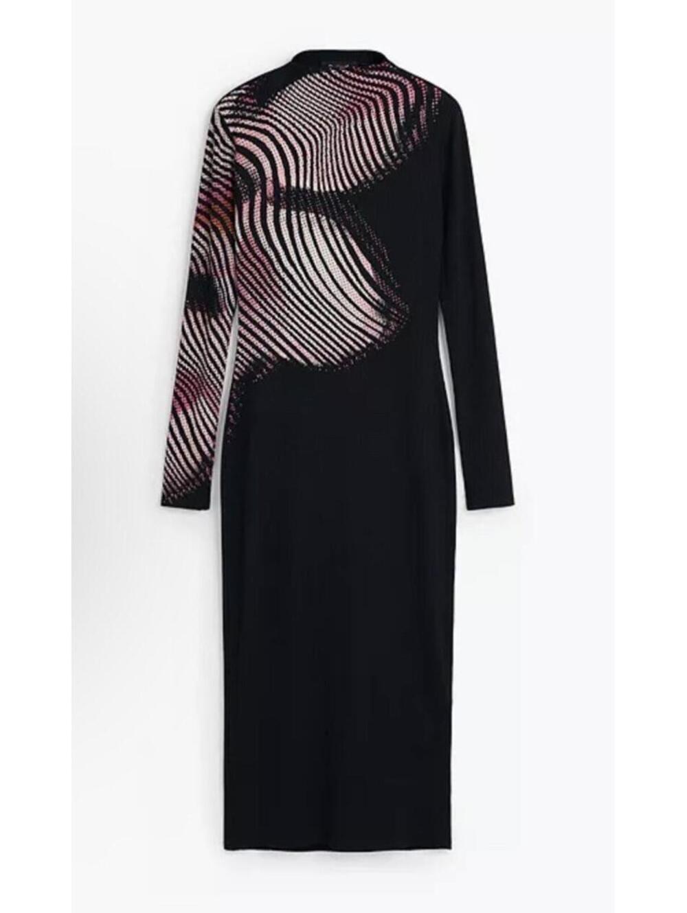 New Desigual Women's Long dress waves In Black Multi Size M $159